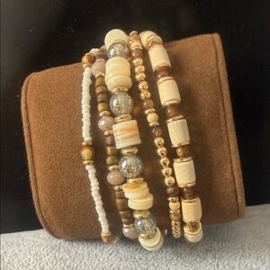 Elegant Beaded Bracelet Set - Cream and Brown